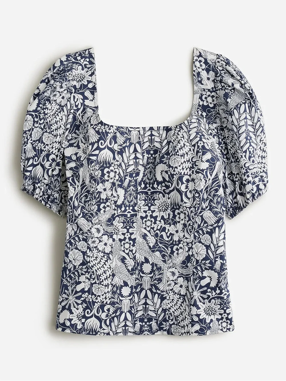 J.CREW • Puff-sleeve cotton poplin squareneck top in mermaid floral 4 BR056